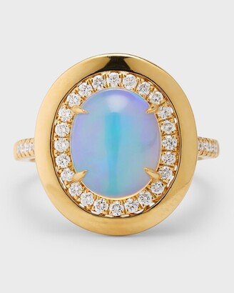 David Kord 18K Yellow Gold Ring with Oval Opal and Diamonds, Size 7, 2.37tcw