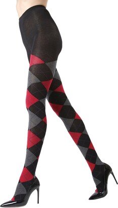 MeMoi Women's Textured Argyle Patterned Sweater Tights - Black/Red