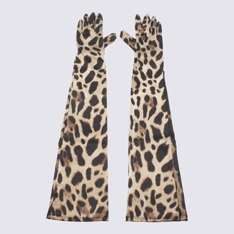 Leopard Print Stretch Satin Long Gloves