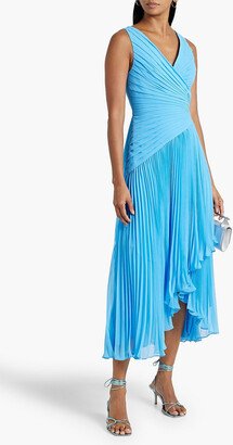 Wrap-effect pleated chiffon midi dress