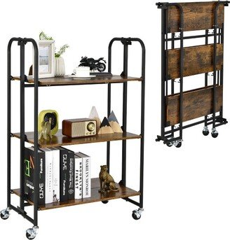 Tangkula 3-Tier Folding Bar Cart Kitchen Serving Island Utility Cart Storage Shelves