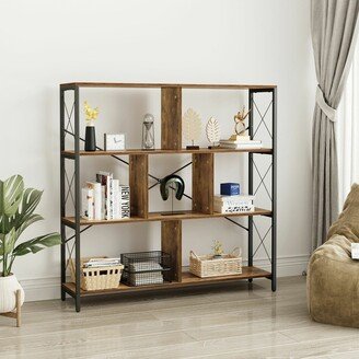 wedealfu Roul Wood 4 Tier Bookshelf Industrial Display Shelf Rustic Brown