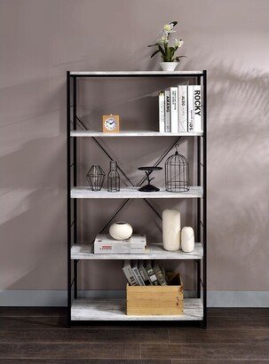 TOSWIN Industrial Style Tesadea Metal Bookshelf, Antique White & Black Finish with Four open Storage Compartments & X-Shaped Brace