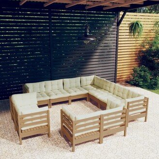 12 Piece Patio Lounge Set with Cushions Solid Pinewood - 25 x 25 x 24.6-AB