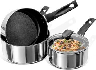 9x Tougher 3 Piece Saucepan Set Silver