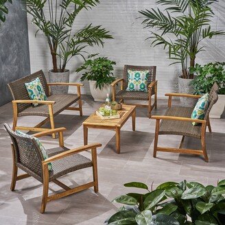 Hampton Wicker/ Acacia Wood Outdoor 5-piece Chat Set