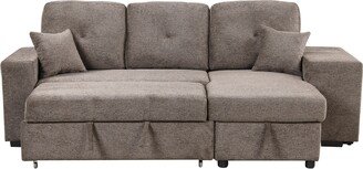 Reversible Sleeper Sectional Sofa Bed with Side Shelf and 2 Stools,Pull-Out L-Shaped Sofa Bed