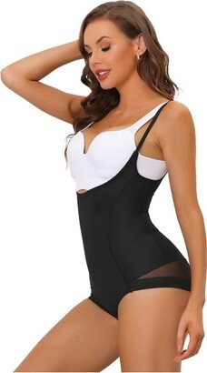 Allegra K Women' Meh Tummy Control Full Shapewear Slimming Sculpting Adjutable Strap Open But Leotard Jumpuit Bodyuit Black L