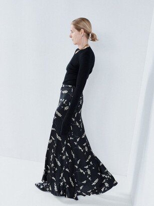 Twiggy Print Dip-hem Silk-satin Maxi Slip Skirt