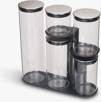 Podium Steel 5-piece Glass Storage Jar Set with Stand