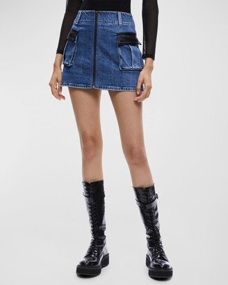 Rahmi Vegan Leather Cargo Denim Mini Skirt