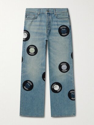 Appliquéd Wide-Leg Jeans