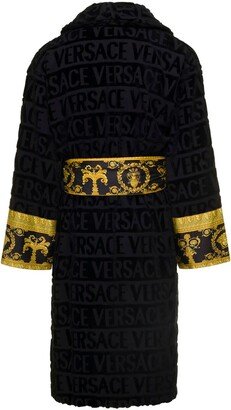 Black Bathrobe With Baroque Pattern In Terry Cotton Home-AA