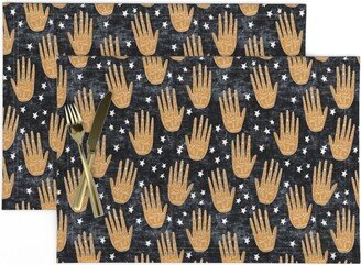 Palmistry Placemats | Set Of 2 - Zodiac Palms Saffron By Holli Zollinger Alchemy Witchcraft Healing Cloth Spoonflower