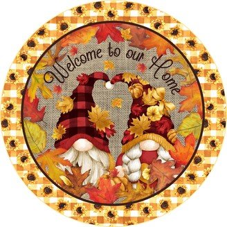 Welcome To Our Home Fall Gnome Sign - Round Craft Supplies Pumpkin Wreath Center