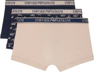 Three-Pack Navy & Beige Boxers