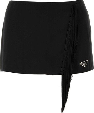 Triangle Logo Fringed Mini Skirt