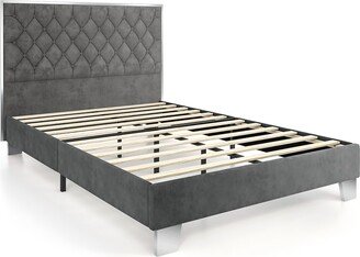 Upholstered Bed Mattress Foundation with Button Tufted Velvet