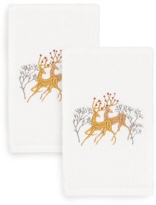 Christmas Deer Embroidered Luxury Turkish Cotton Hand Towels - Set of 2-AA