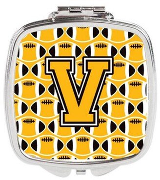 CJ1080-VSCM Letter V Football Black, Old Gold & White Compact Mirror