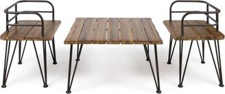 Zion 3pc Acacia Wood & Iron Industrial Coffee Table Chat Set - Teak