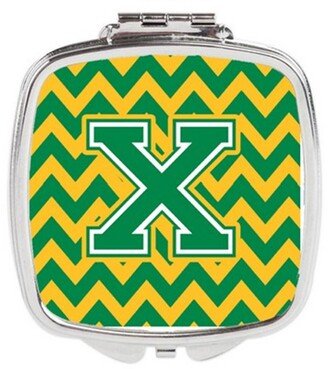 CJ1059-XSCM Letter X Chevron Green & Gold Compact Mirror