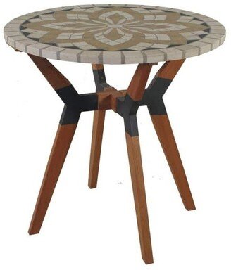 Round 30-inch Bistro Style Outdoor Patio Table with Marble Tile Top - 30 diam. x 30H in.