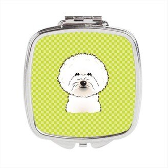 BB1279SCM Checkerboard Lime Green Bichon Frise Compact Mirror, 2.75 x 3 x .3 In.