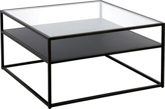 32 Black Glass Square Coffee Table With Shelf - 32