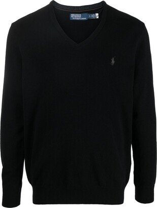 logo-embroidered V-neck jumper-AB