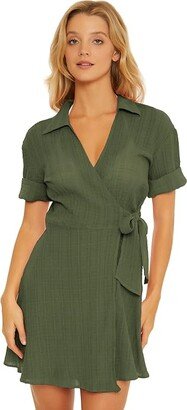 Playa Textured Collared Wrap Shirtdress Cover-Up (Cactus) Women's Swimwear