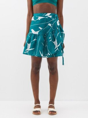 Racine Abstract-print Ramie Sarong Skirt