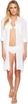 Crinkle Twill Beach Shirt (White) Women's Swimwear