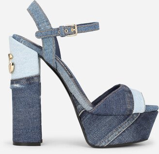 Patchwork denim platform sandals