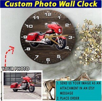 Gift For Bikers Motorcycle Personalized Wooden Wall Clock, Custom Motorbike Gifts, Cool Gifts Him, Her