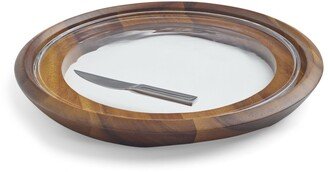 Cooper Cheese Tray with Knife - Brown, Glass
