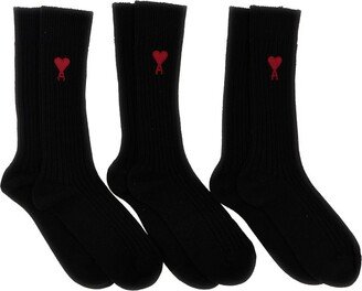 Paris Logo Embroidered Ribbed 3-Pack Socks