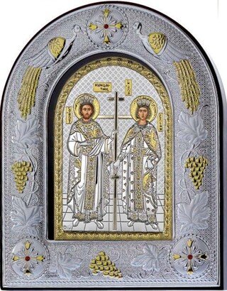 Saint Constantine With Helen - Greek Orthodox Catholic Byzantine Christian-Silver Icon