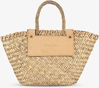 BY Malina Womens Natural Niki Logo-embossed Straw Basket bag