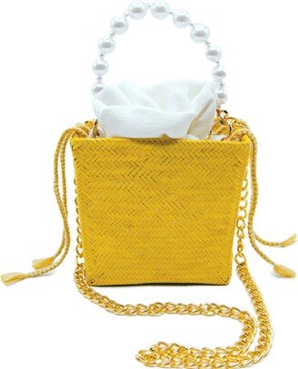 Washein Tuparro Yellow Small Handwoven Straw Basket Bag