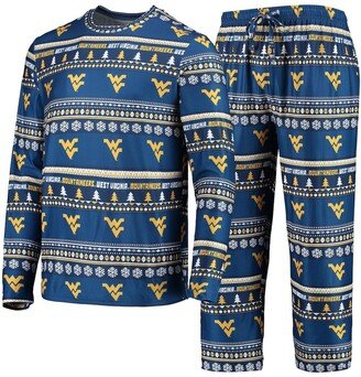 Men's Concepts Sport Navy West Virginia Mountaineers Ugly Sweater Long Sleeve T-shirt and Pants Sleep Set