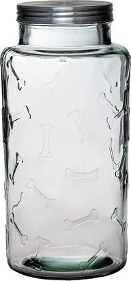 Amici Pet Bailey Bones Glass Canister, 124-Ounces, Pet Treat Container Airtight, Dog Bone Design, Dishwasher Safe,