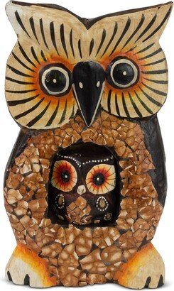 G6 Collection Wooden Handmade Owl Statue with Baby Owl Painted Handcrafted Figurine Decor Sculpture Hand Carved Decorative Decoration Cute