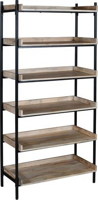 Somette Elden Rustic Etagere or Bookcase with 5 Shelves - Natural Finish with Black Metal Support