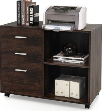 3-Drawer Wood File Cabinet Mobile Lateral Printer Stand with Open Storage Shelves