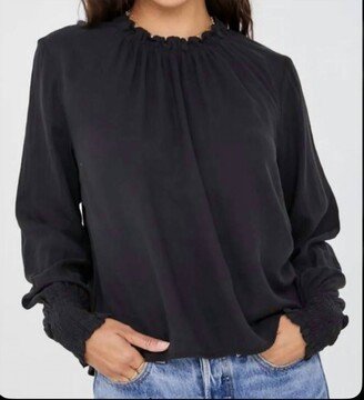 Elastic Shirred Blouse In Black