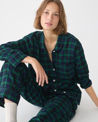 Flannel long-sleeve pajama pant set in Black Watch tartan