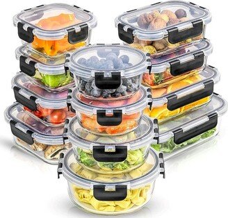 JoyFul by 24 Piece Glass Food Storage Containers with Leakproof Lids Set - Black