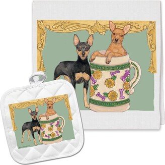 Miniature Pinscher Min Pin Kitchen Dish Towel & Pot Holder Gift Set