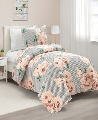 Mira Vintage-Like Floral Oversized 2-Piece Quilt, Twin/Twin Xl